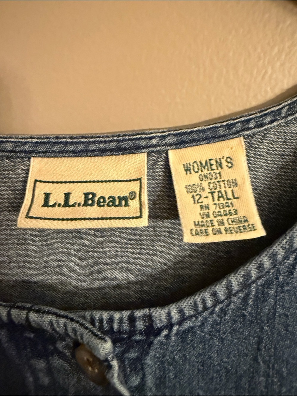 Vintage 90s L.L. Bean Denim Jean Button Front Maxi Dress Womens 12 Tall Country - Picture 6 of 8